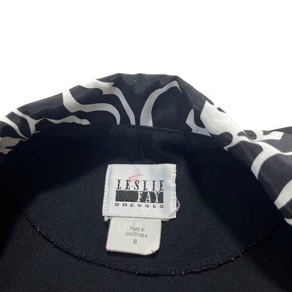 Leslie Fay women's blouse 8 black button down black white collar short sleeve - Picture 8 of 8